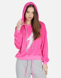 Best Scribble Lightning Pullover Hoodie In Hot Pink/ Silver | Nurys By Women Hoodies