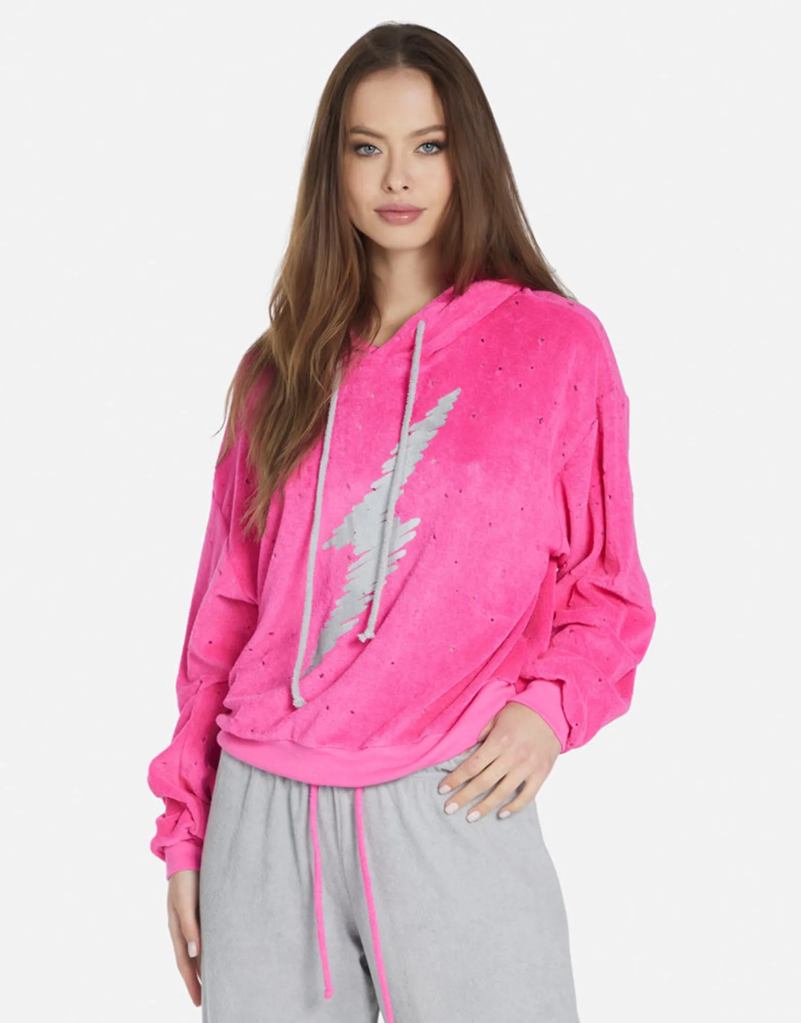 Best Scribble Lightning Pullover Hoodie In Hot Pink/ Silver | Nurys By Women Hoodies