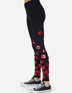 Cheap Shae Red Foil Scattered Lips Women Leggings