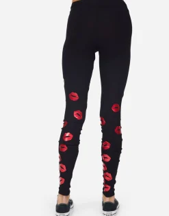 Cheap Shae Red Foil Scattered Lips Women Leggings