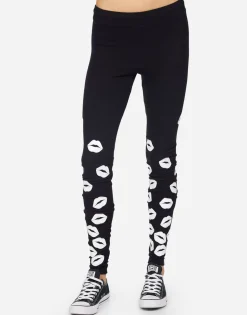Discount Shae White Foil Scattered Lips Women Leggings