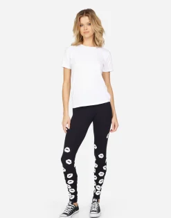 Discount Shae White Foil Scattered Lips Women Leggings