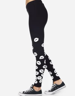 Discount Shae White Foil Scattered Lips Women Leggings