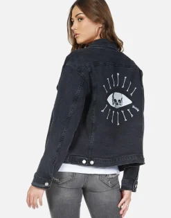 Store Skull Bone Eye Denim Boyfriend Jacket | Spencer By Women Jackets