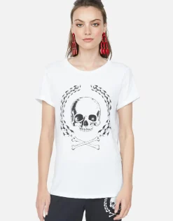 Discount Skull Crest S/S Tee W/ V Cut-Out Back | Moxie By Women Short Sleeve