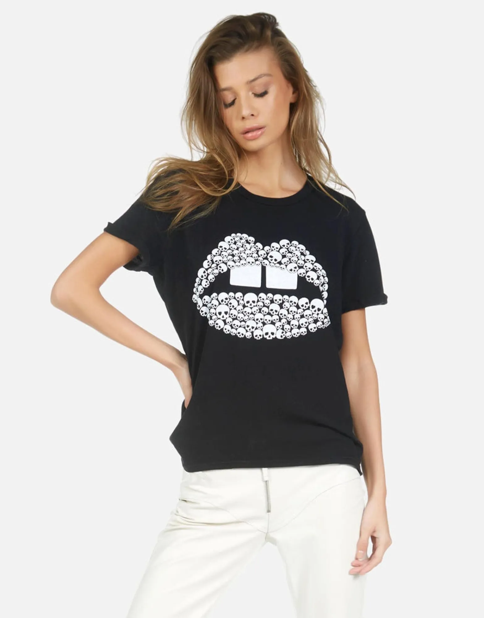 Fashion Skull Lip Boyfriend Tee | Edda By Women Short Sleeve