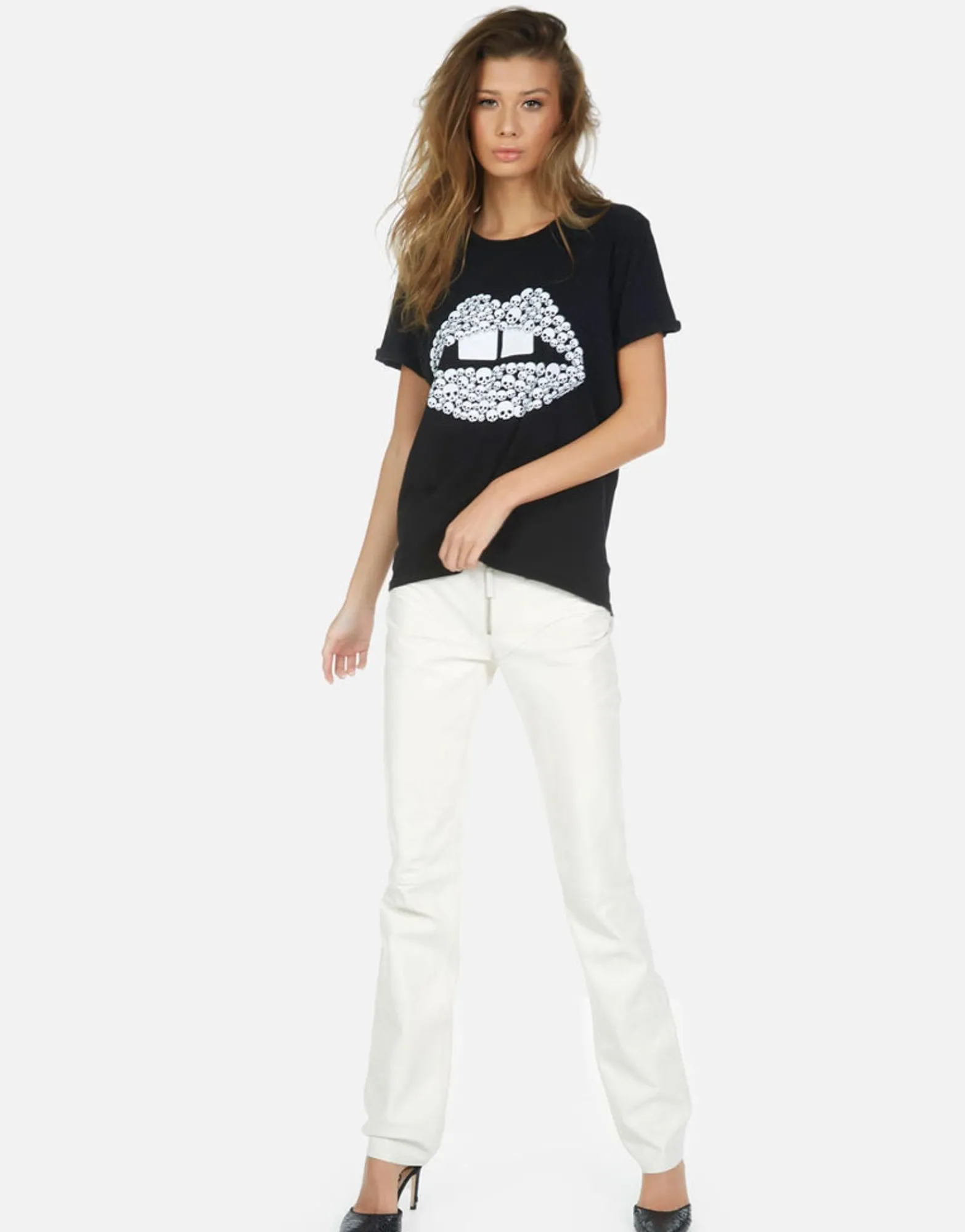 Fashion Skull Lip Boyfriend Tee | Edda By Women Short Sleeve