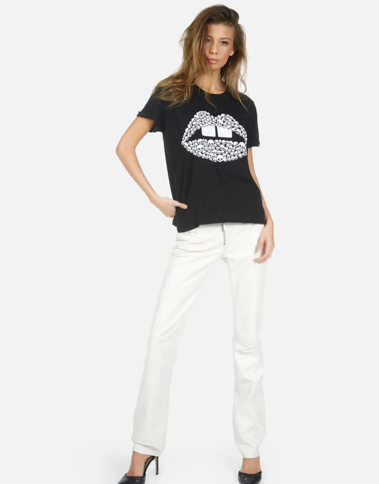 Fashion Skull Lip Boyfriend Tee | Edda By Women Short Sleeve