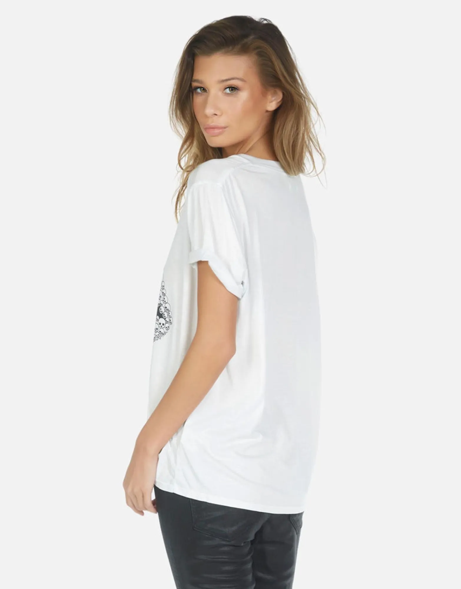 Online Skull Lip Boyfriend V-Neck Tee | Elara By Women Short Sleeve