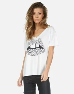 Online Skull Lip Boyfriend V-Neck Tee | Elara By Women Short Sleeve