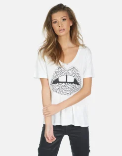 Online Skull Lip Boyfriend V-Neck Tee | Elara By Women Short Sleeve