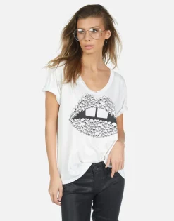 Online Skull Lip Boyfriend V-Neck Tee | Elara By Women Short Sleeve