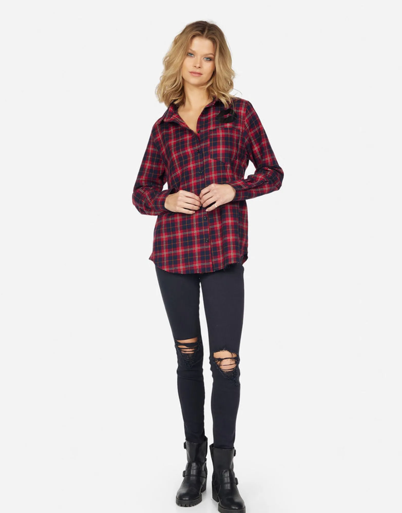 Hot Sloane Plaid Lip Women Long Sleeve