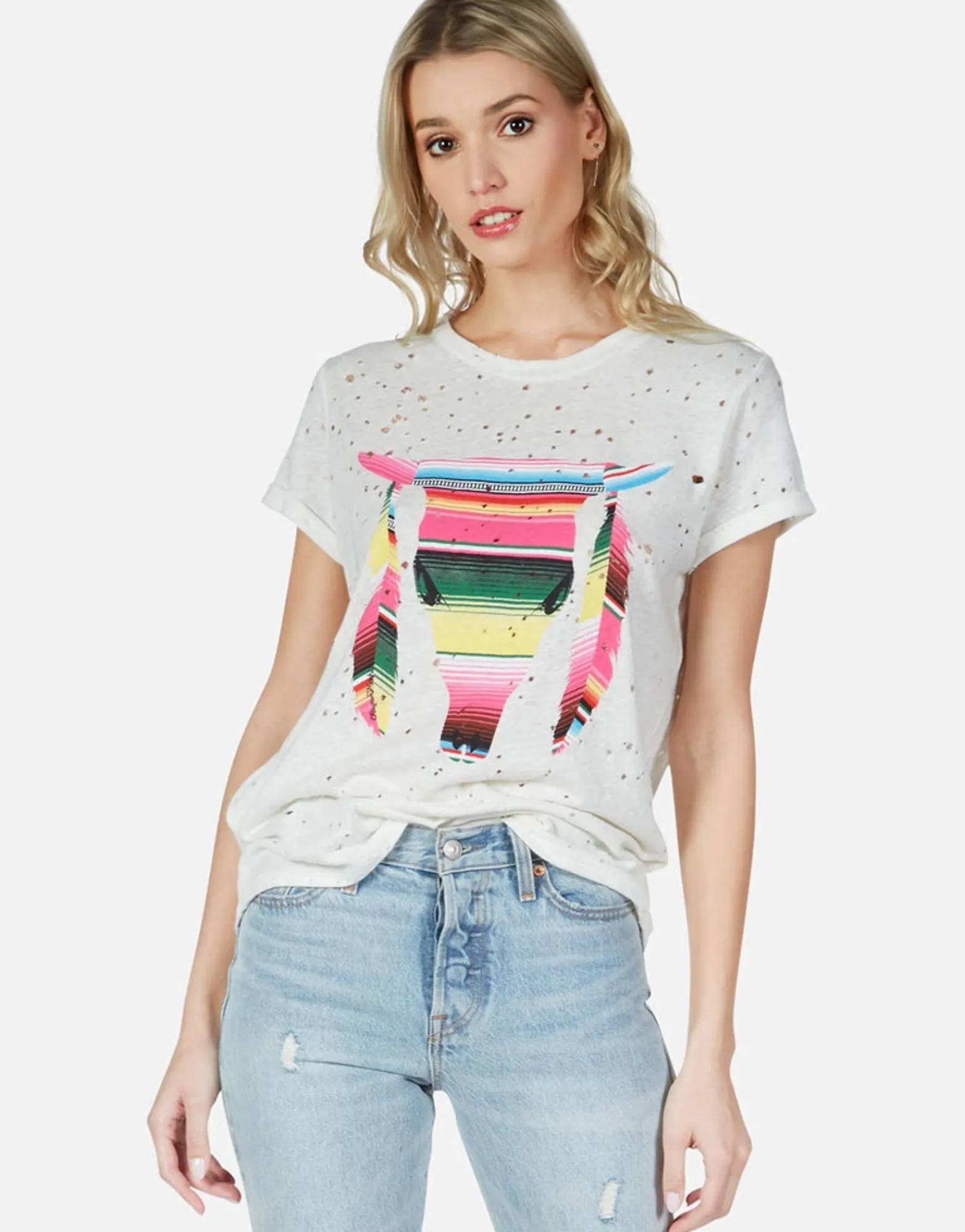 Sale Stripe Bull Roll Up Slv Vintage Tee | Bess By Women Short Sleeve