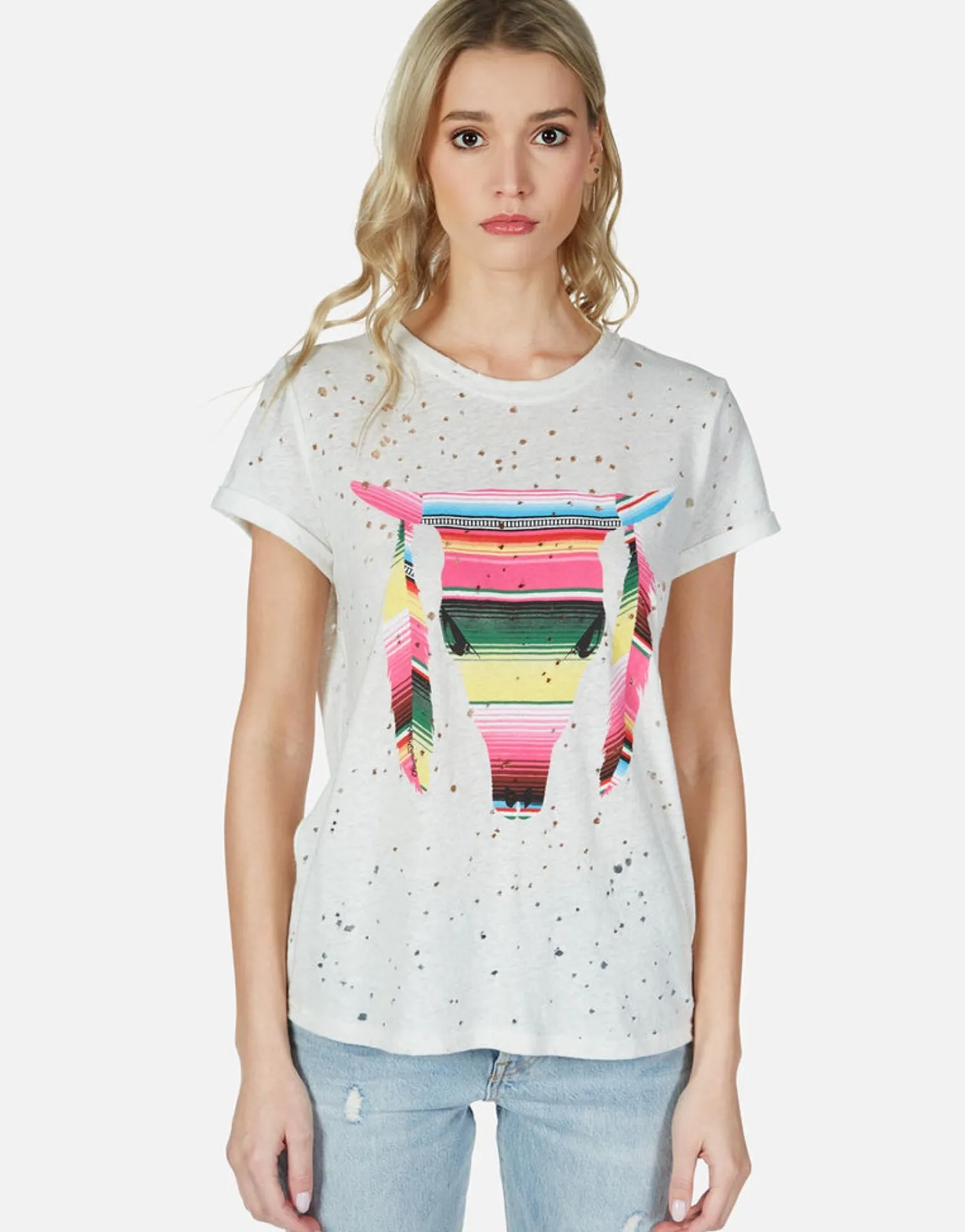 Sale Stripe Bull Roll Up Slv Vintage Tee | Bess By Women Short Sleeve