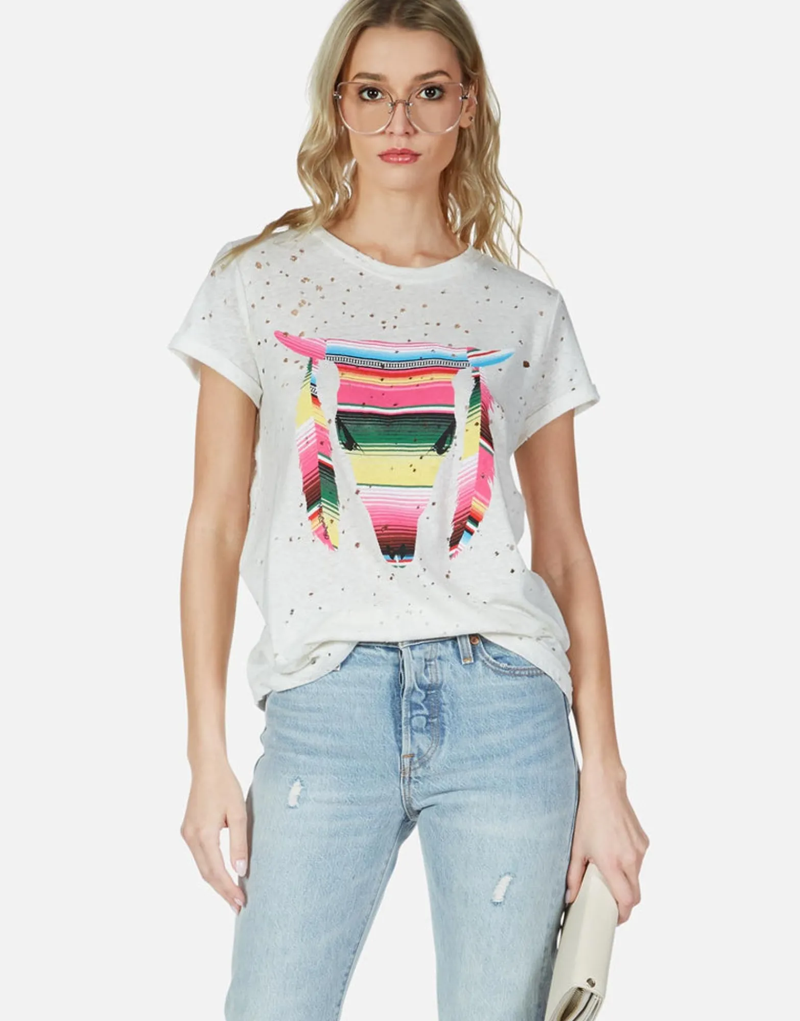 Sale Stripe Bull Roll Up Slv Vintage Tee | Bess By Women Short Sleeve