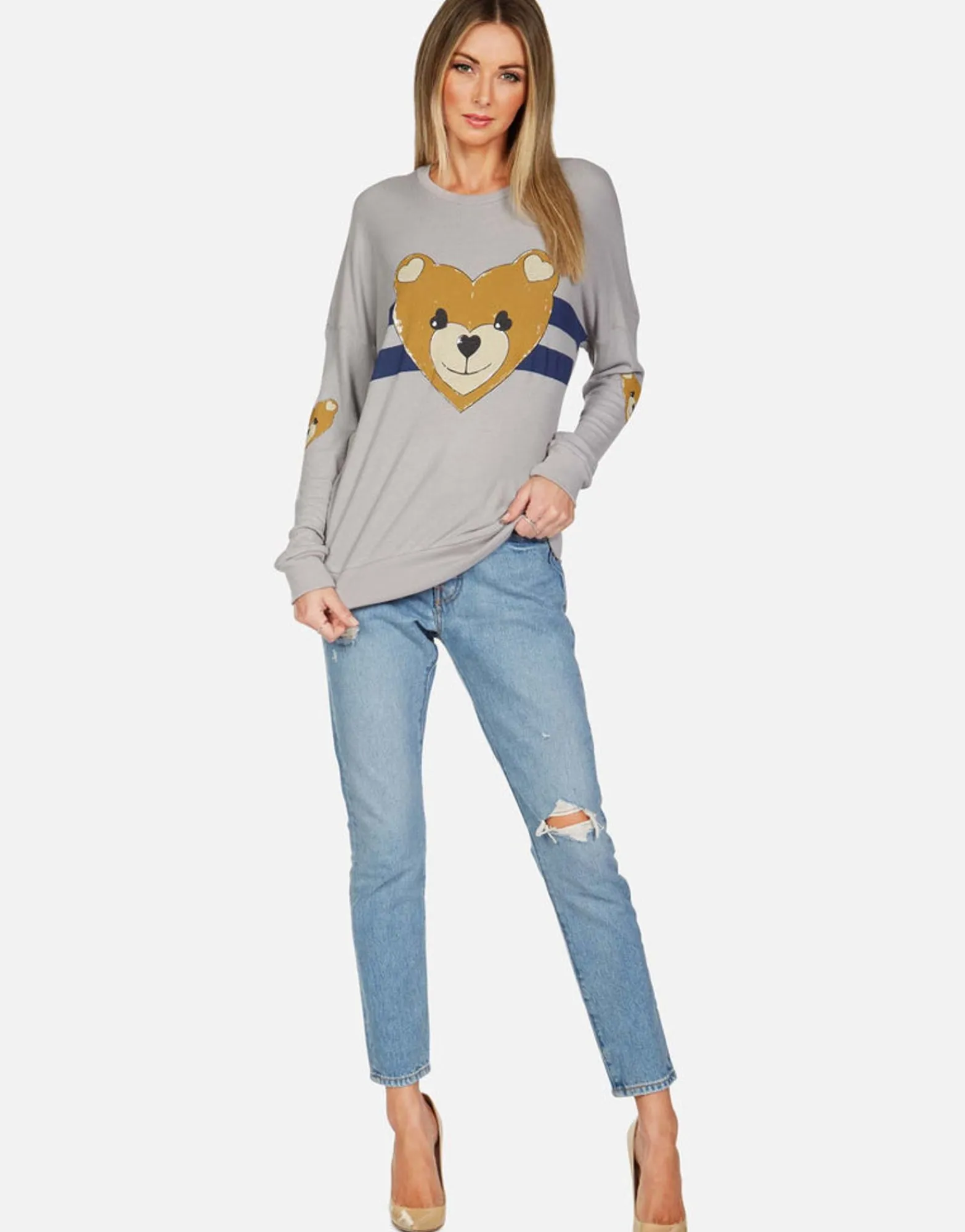 Hot Stripe Heart Teddy Thermal Pullover | Chrissy By Women Long Sleeve