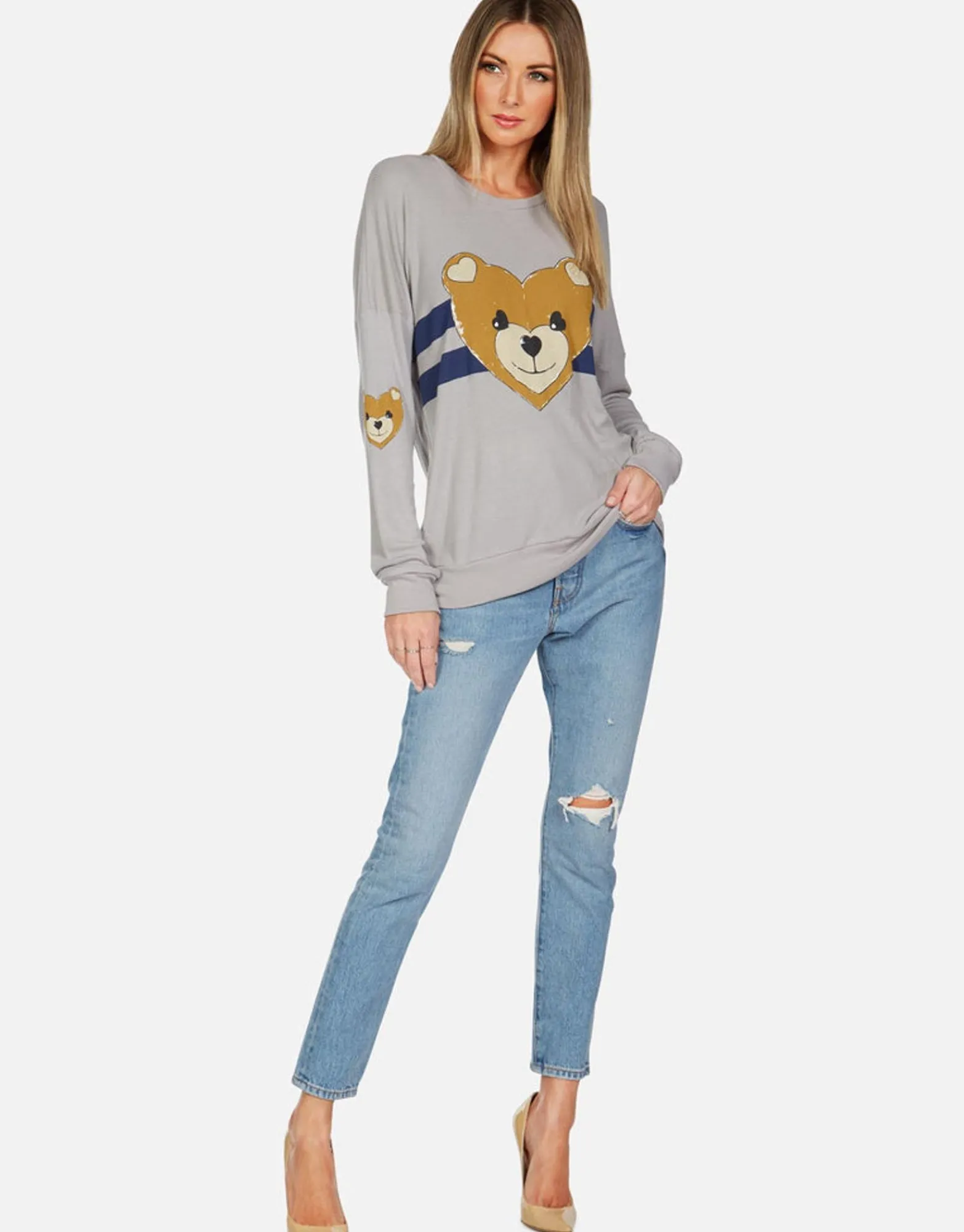 Hot Stripe Heart Teddy Thermal Pullover | Chrissy By Women Long Sleeve