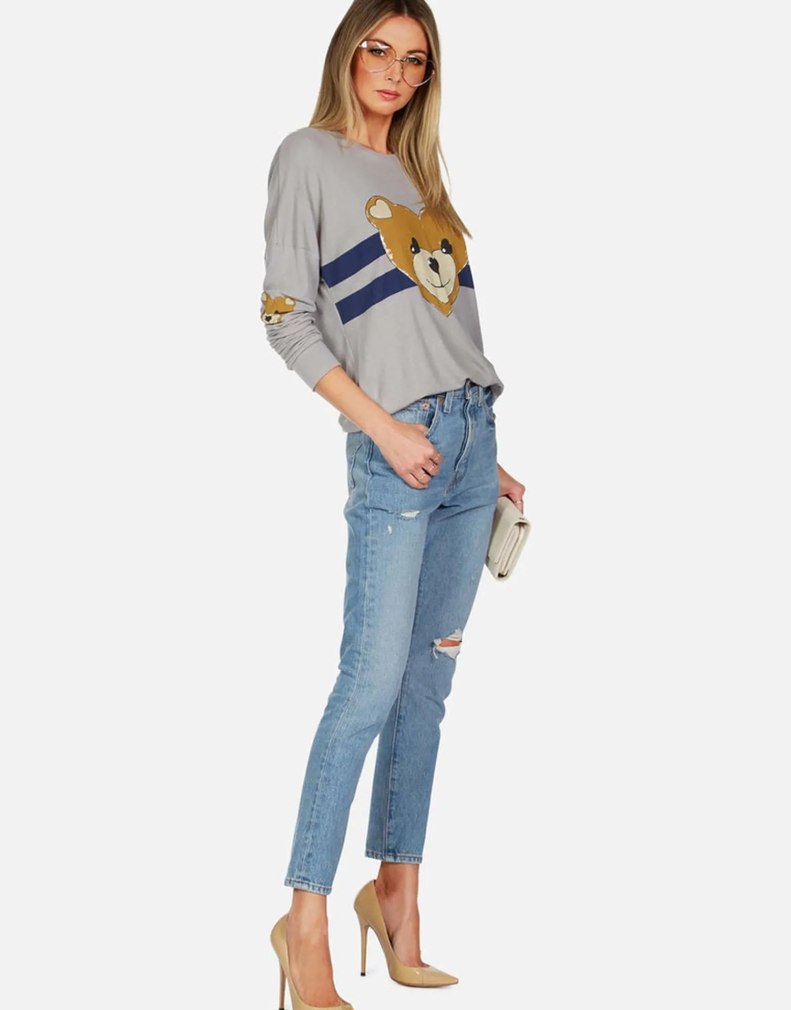 Hot Stripe Heart Teddy Thermal Pullover | Chrissy By Women Long Sleeve