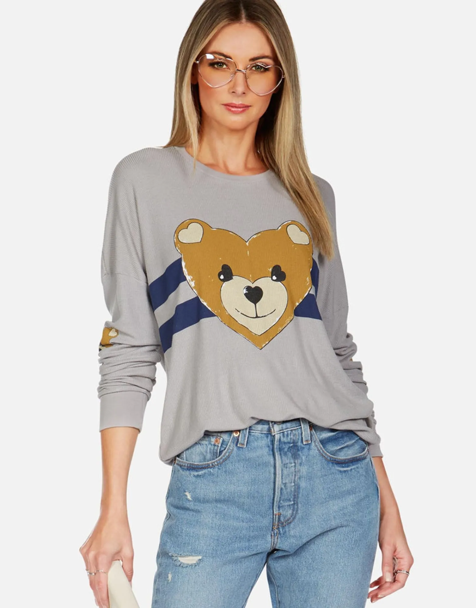 Hot Stripe Heart Teddy Thermal Pullover | Chrissy By Women Long Sleeve