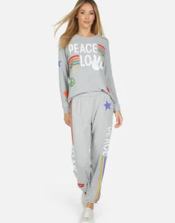 Discount Tanzy Peace Love Stripe Women Long Sweatpants