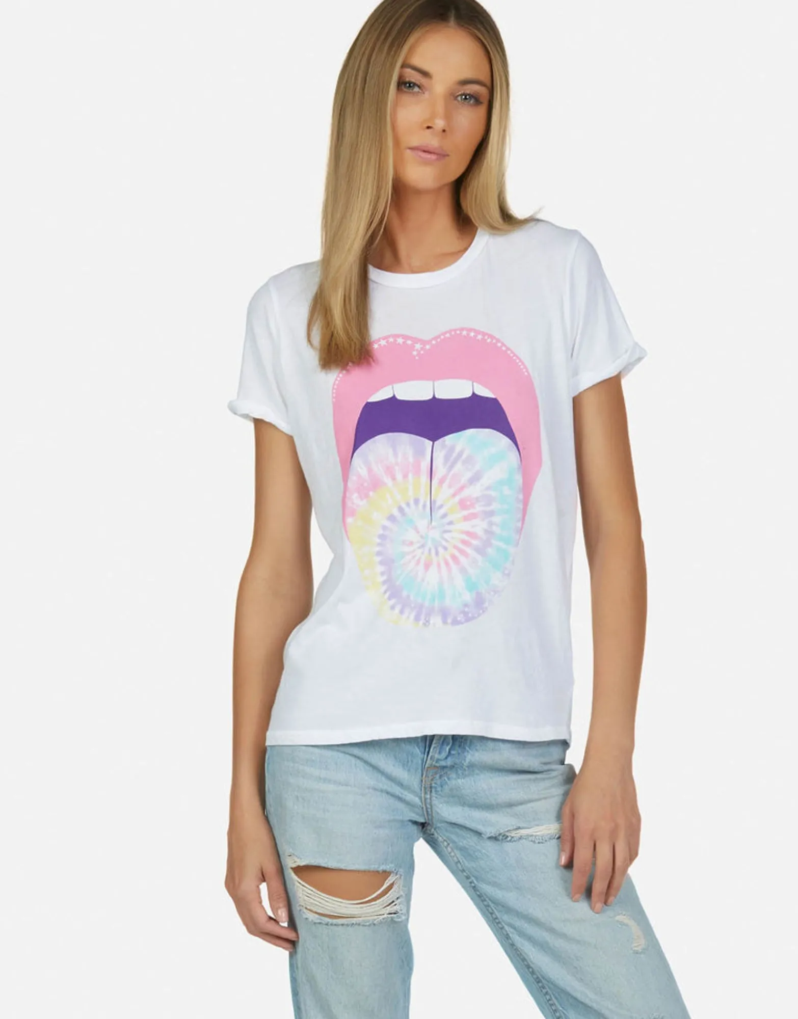 Flash Sale Tie Dye Tongue Vintage S/S Roll Up Tee | Edda By Women Short Sleeve