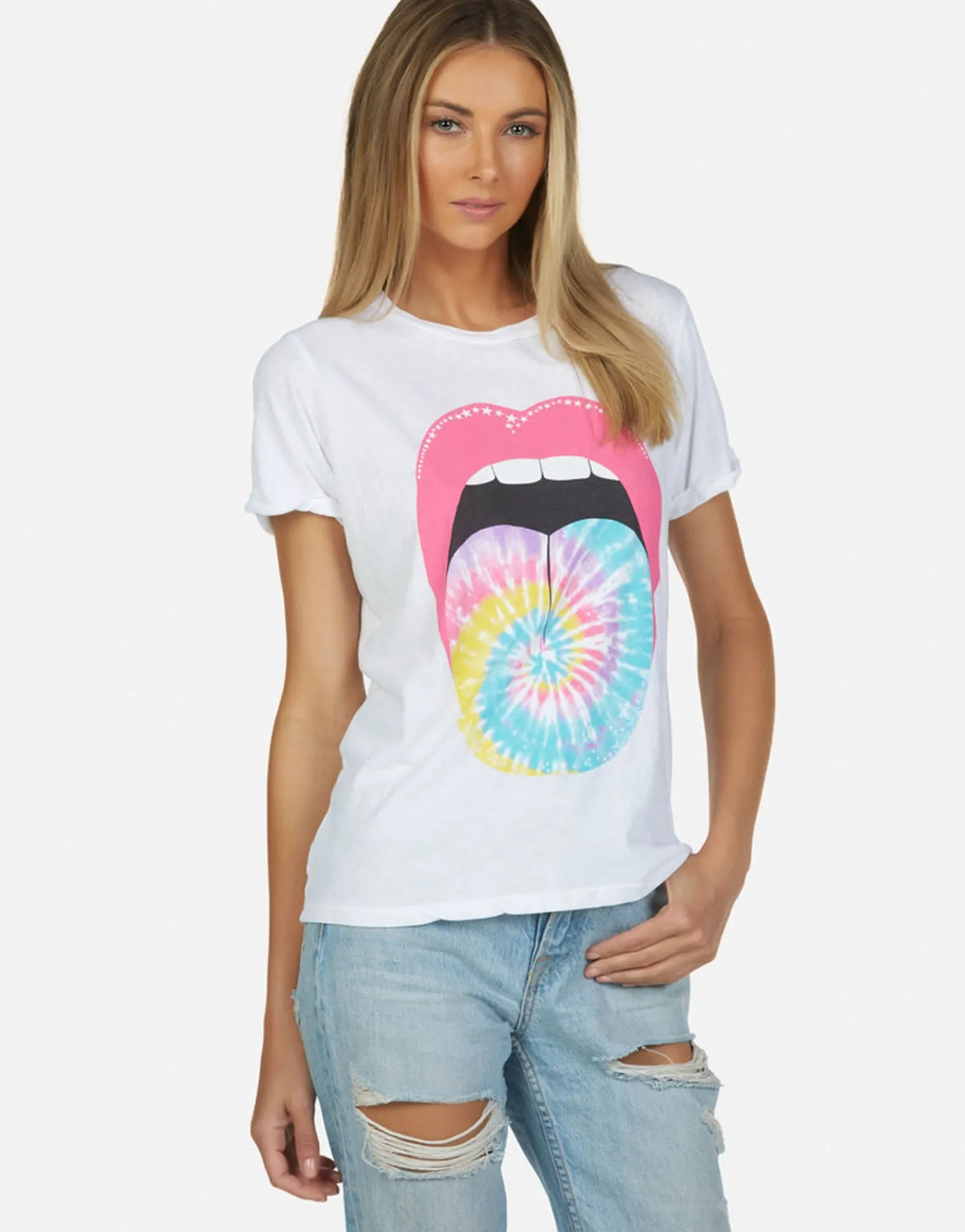 Flash Sale Tie Dye Tongue Vintage S/S Roll Up Tee | Edda By Women Short Sleeve