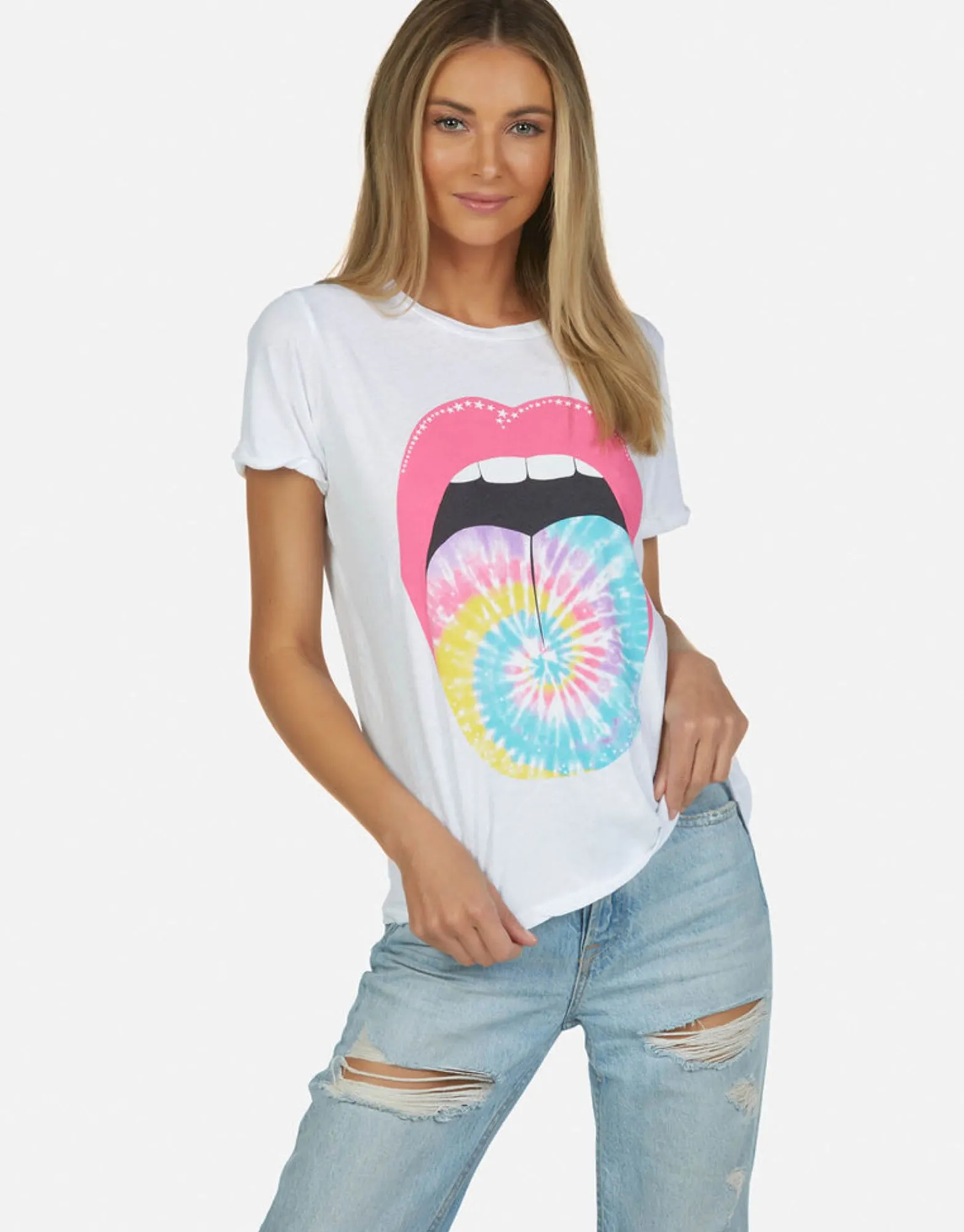 Flash Sale Tie Dye Tongue Vintage S/S Roll Up Tee | Edda By Women Short Sleeve