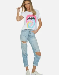 Flash Sale Tie Dye Tongue Vintage S/S Roll Up Tee | Edda By Women Short Sleeve