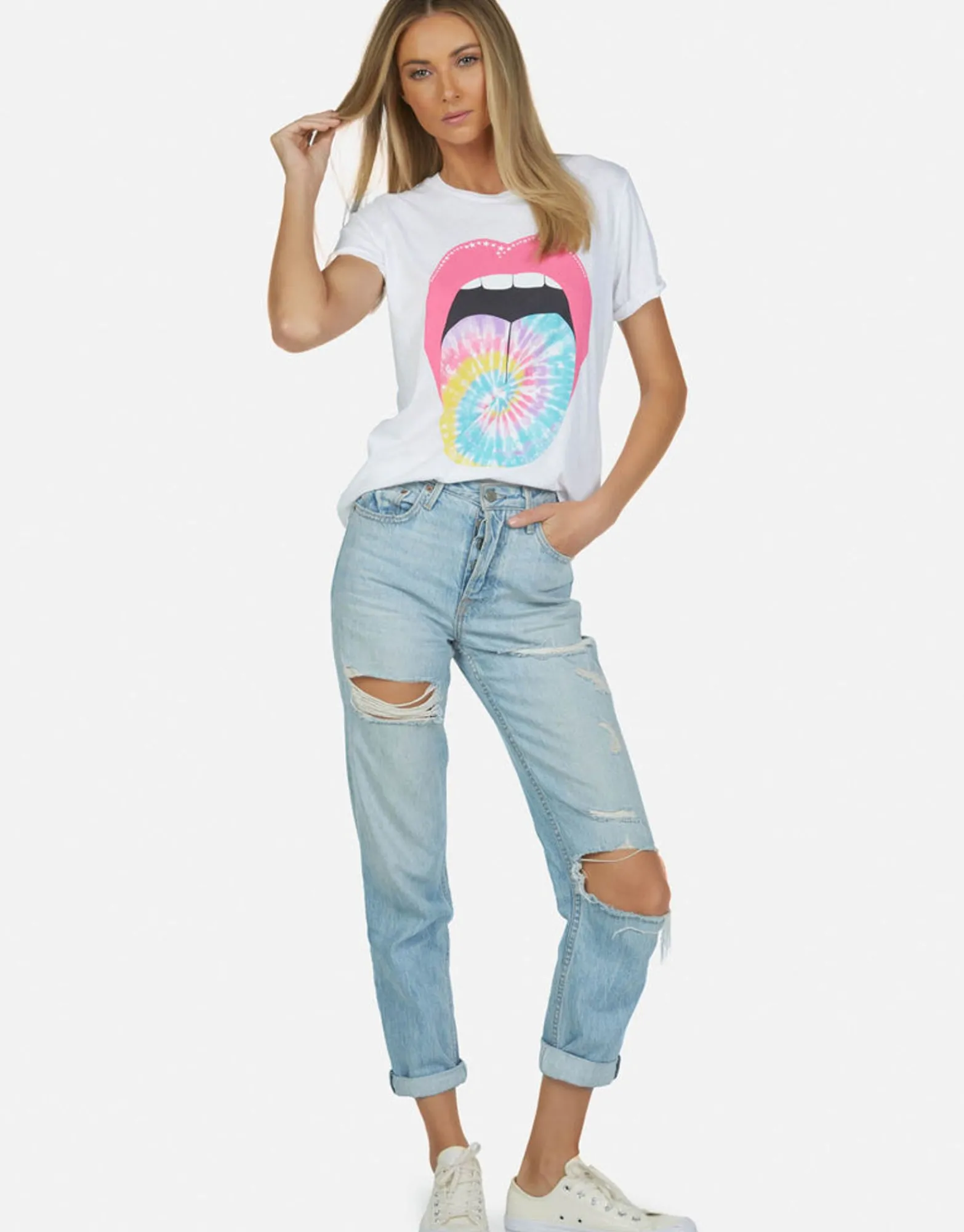 Flash Sale Tie Dye Tongue Vintage S/S Roll Up Tee | Edda By Women Short Sleeve