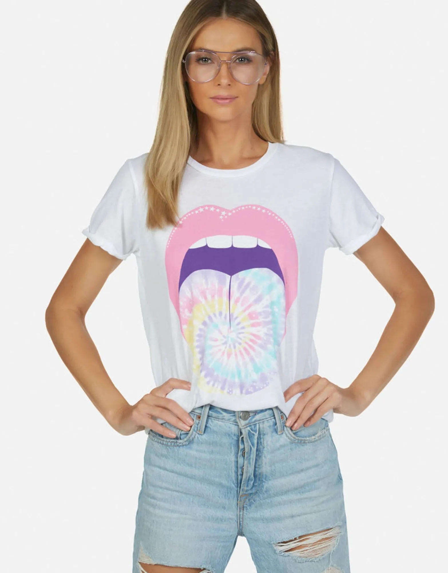 Flash Sale Tie Dye Tongue Vintage S/S Roll Up Tee | Edda By Women Short Sleeve