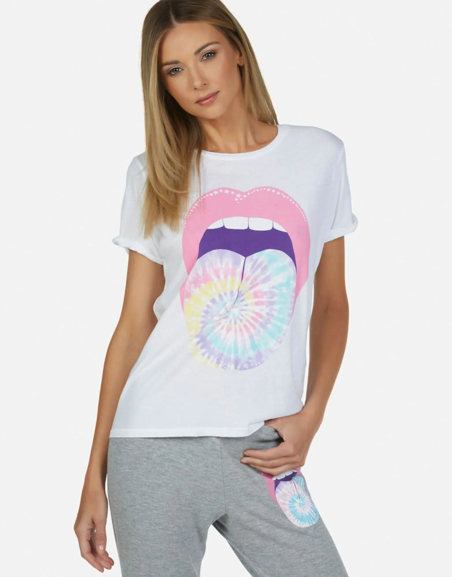 Flash Sale Tie Dye Tongue Vintage S/S Roll Up Tee | Edda By Women Short Sleeve