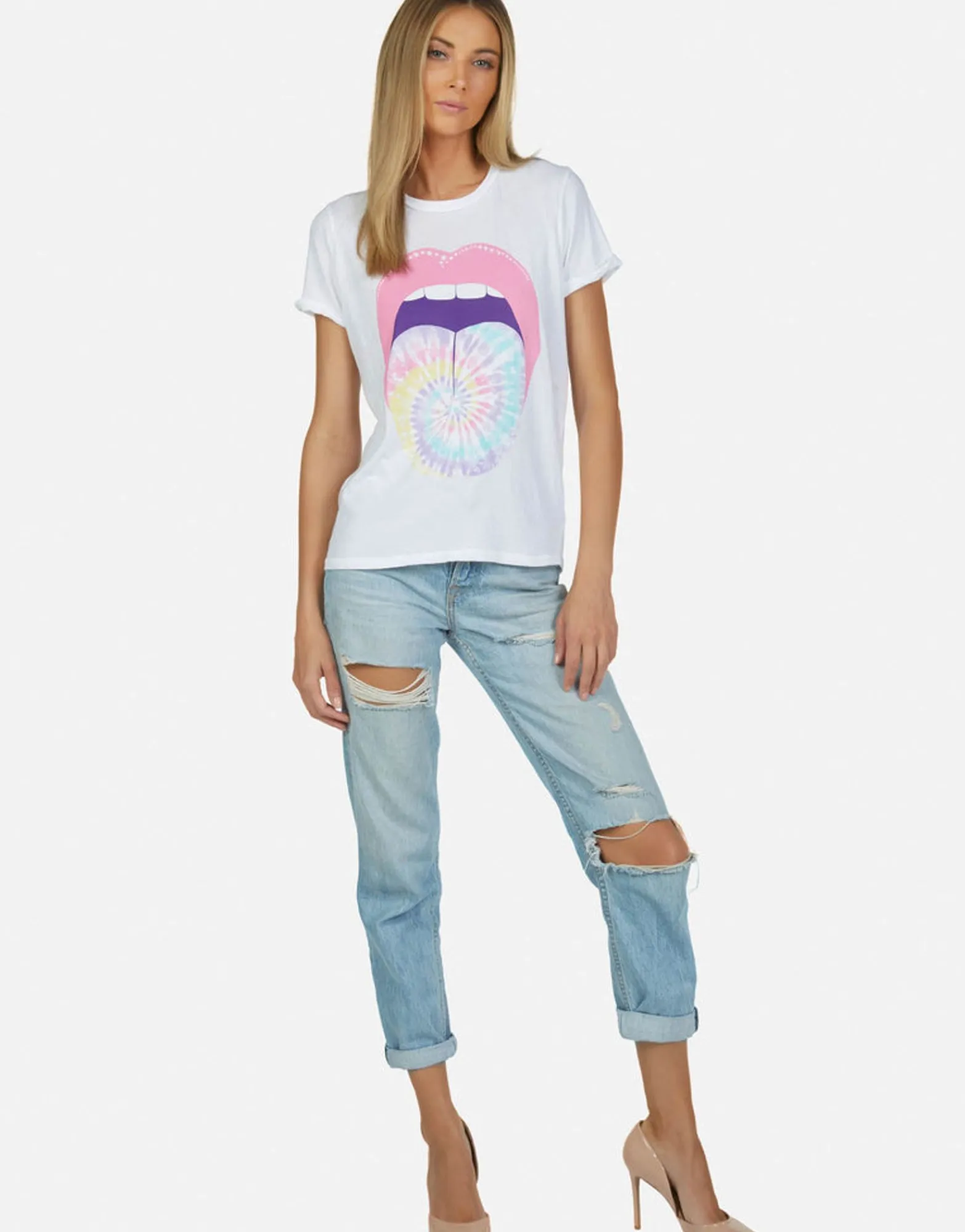 Flash Sale Tie Dye Tongue Vintage S/S Roll Up Tee | Edda By Women Short Sleeve