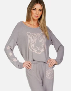 Fashion Tiger Face Stars L/S Pullover | Brenna By Women Long Sleeve
