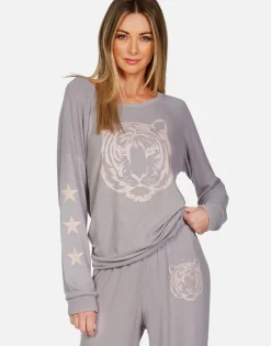 Fashion Tiger Face Stars L/S Pullover | Brenna By Women Long Sleeve
