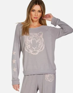 Fashion Tiger Face Stars L/S Pullover | Brenna By Women Long Sleeve