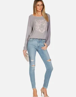 Fashion Tiger Face Stars L/S Pullover | Brenna By Women Long Sleeve