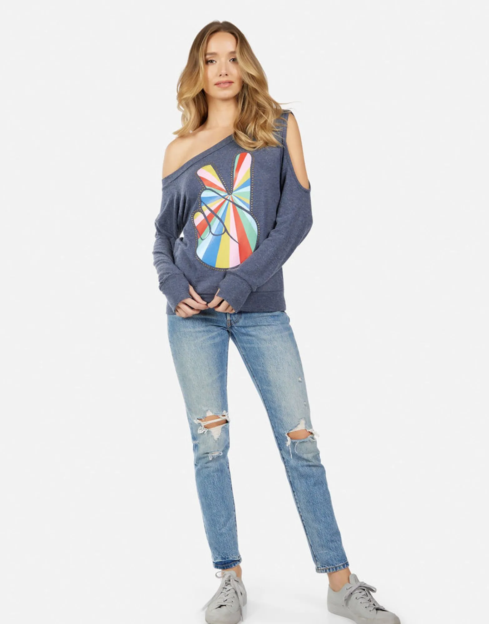 Cheap Trinidy Studded Stripe Peace Women Long Sleeve