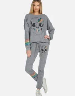Cheap Uri Rainbow Electric Skull Women Long Sweatpants