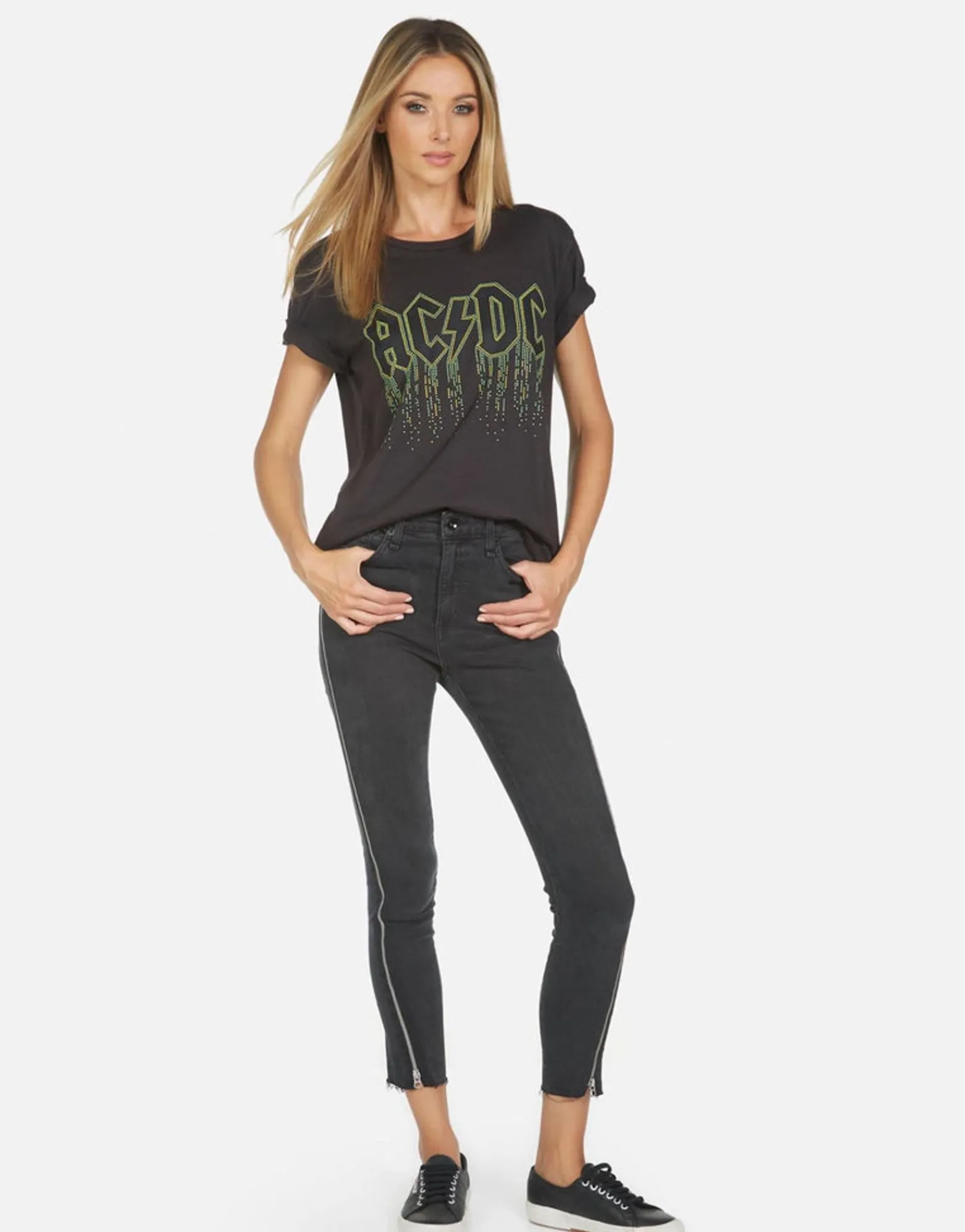 Flash Sale Wolf Ac/Dc Neon Stud Women Short Sleeve