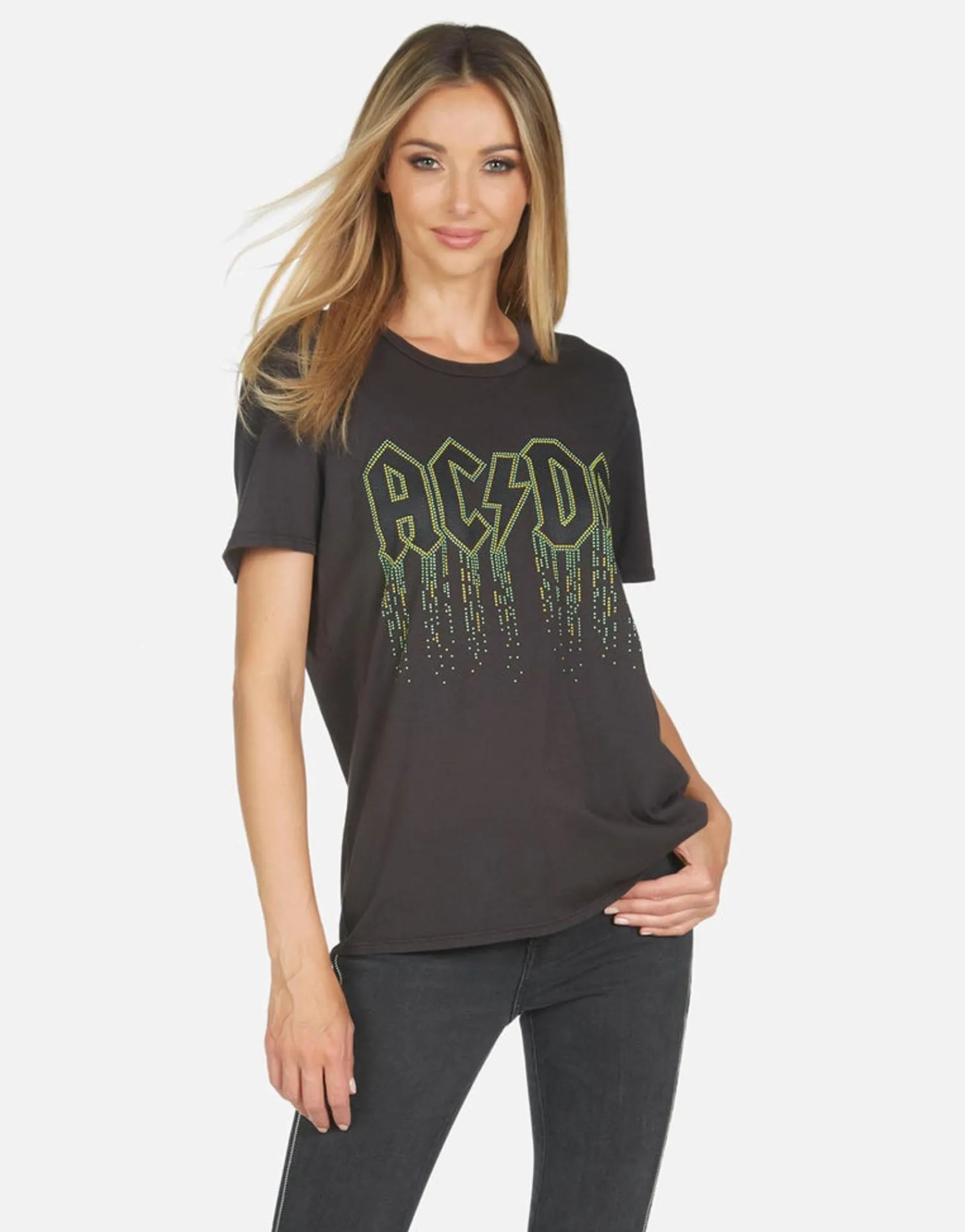 Flash Sale Wolf Ac/Dc Neon Stud Women Short Sleeve