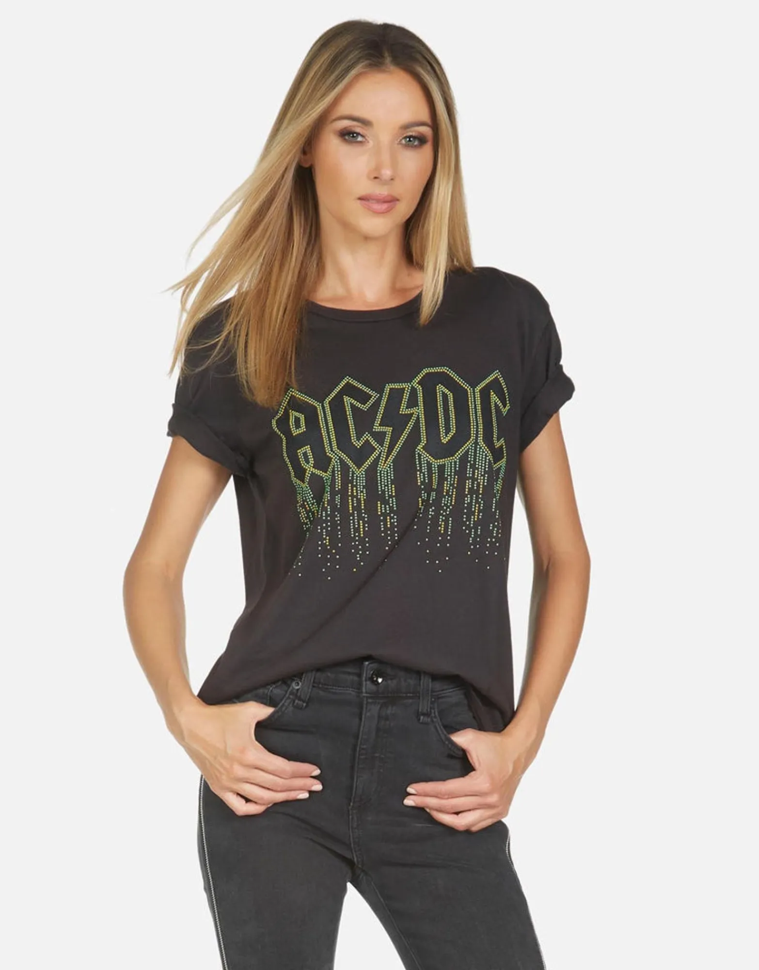 Flash Sale Wolf Ac/Dc Neon Stud Women Short Sleeve