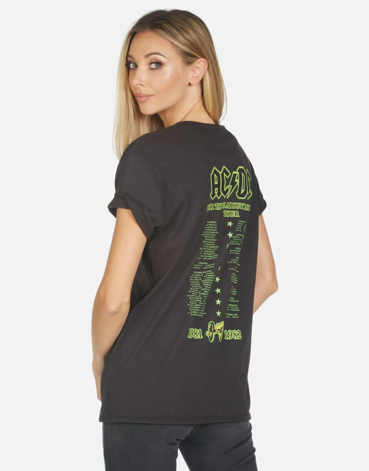 Flash Sale Wolf Ac/Dc Neon Stud Women Short Sleeve