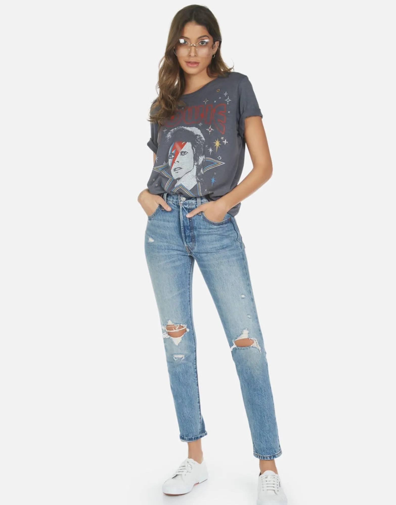 Cheap Wolf Bowie 1973 Tour Women Short Sleeve