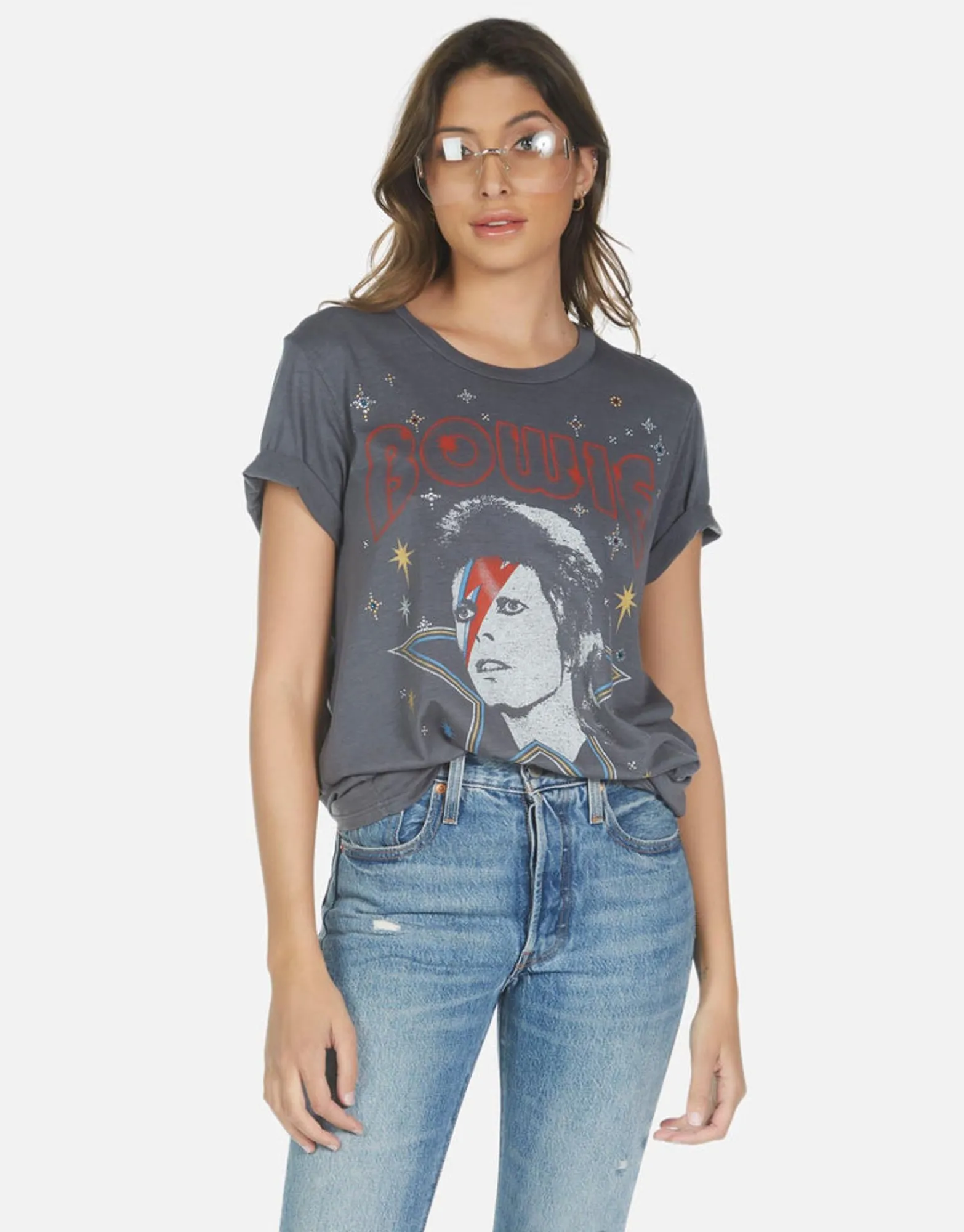 Cheap Wolf Bowie 1973 Tour Women Short Sleeve