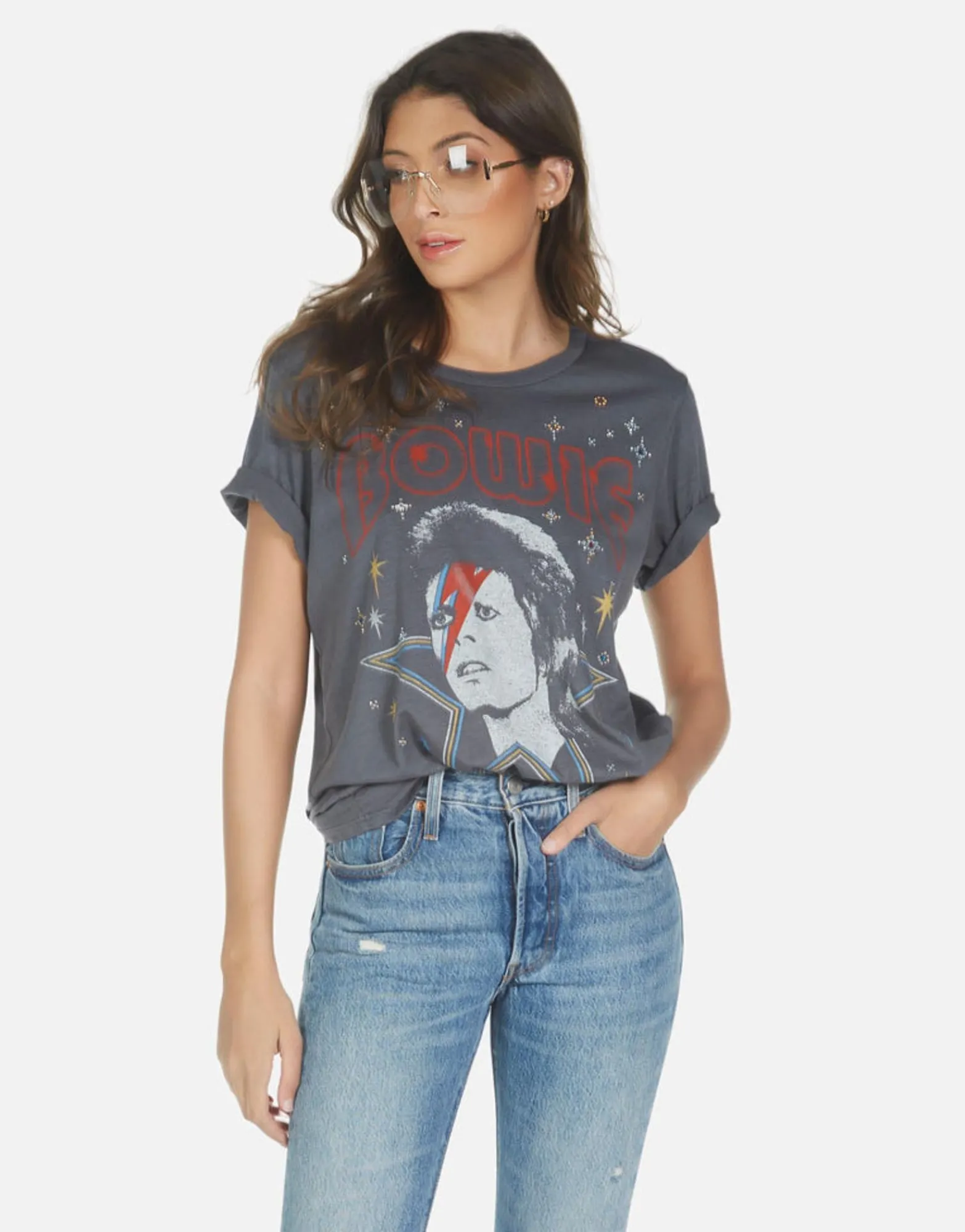 Cheap Wolf Bowie 1973 Tour Women Short Sleeve