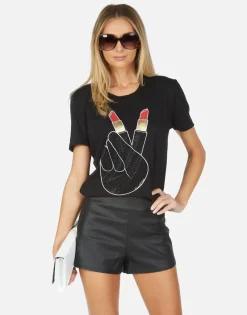 Outlet Wolf Crystal Lipstick Peace Women Short Sleeve