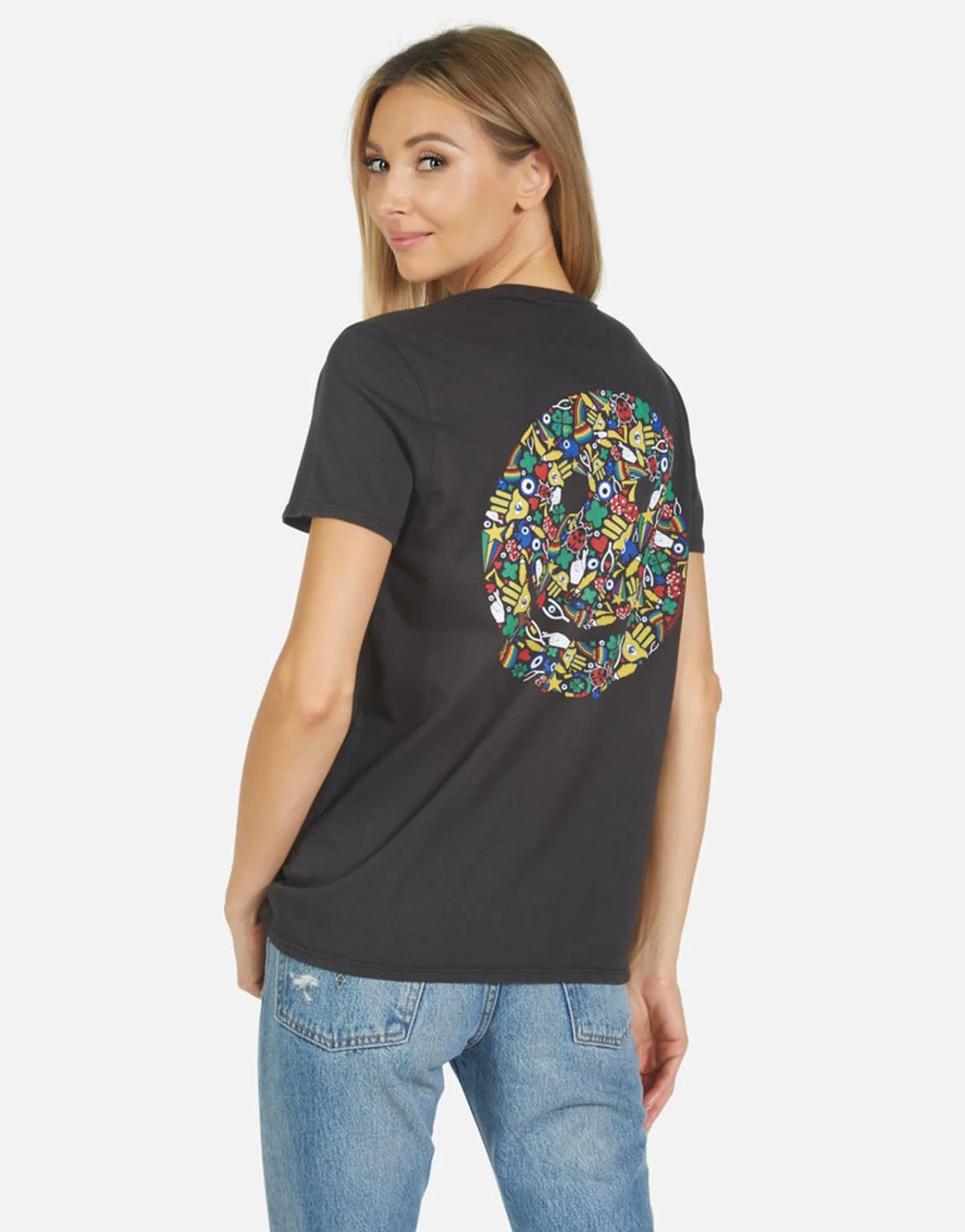 Cheap Wolf Lucky Happy Face Women Short Sleeve