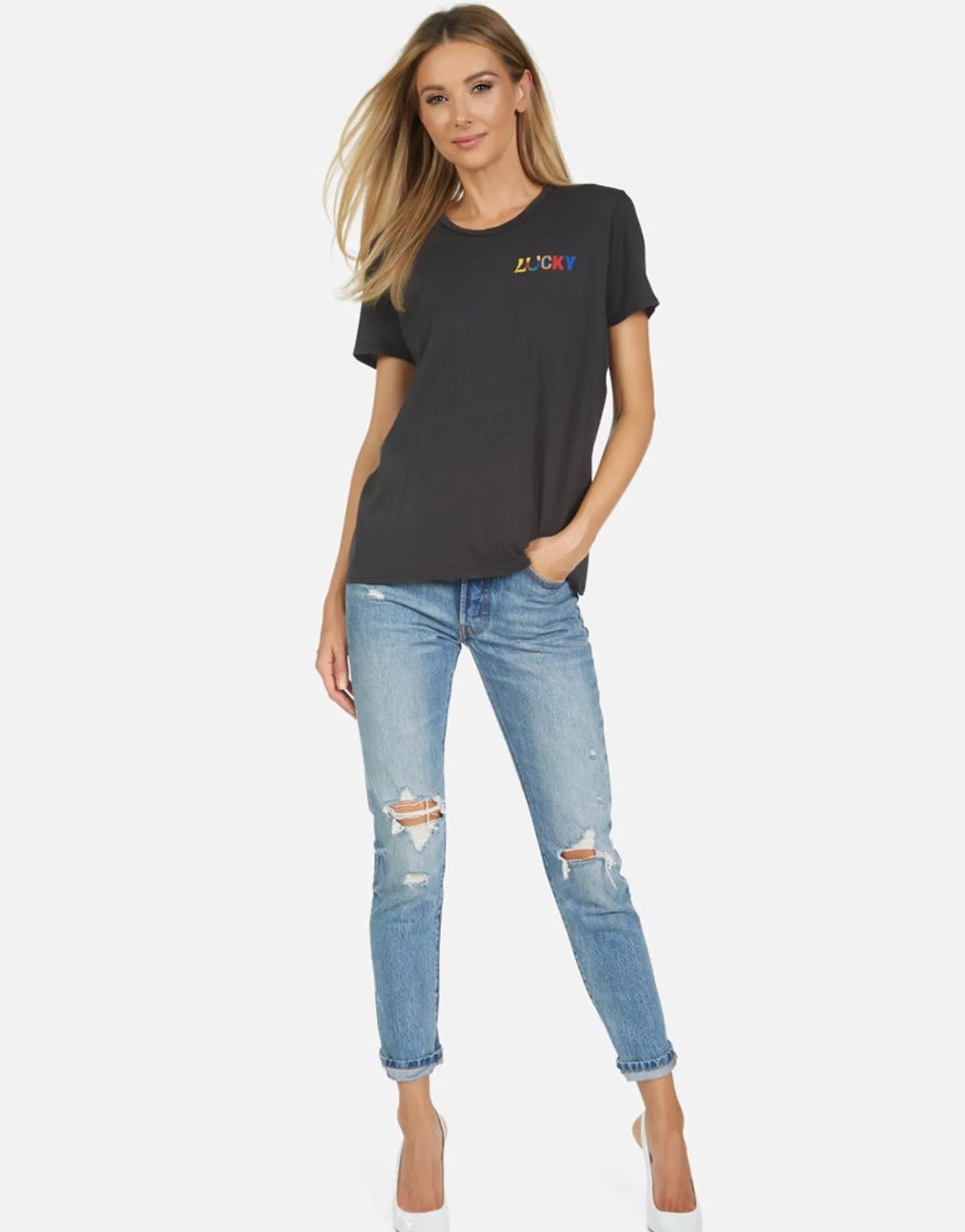 Cheap Wolf Lucky Happy Face Women Short Sleeve