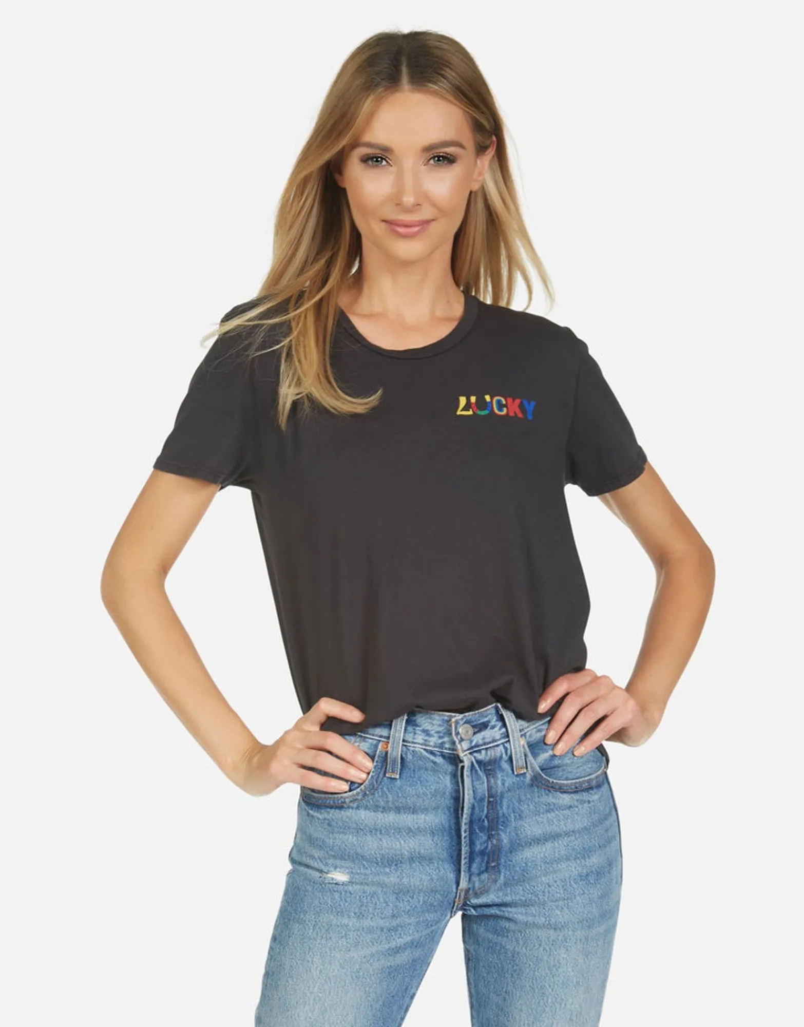 Cheap Wolf Lucky Happy Face Women Short Sleeve